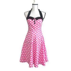 Dressy Star Retro 50s Strapless Dress S Pink Polka Dot Lace Up Back Halloween